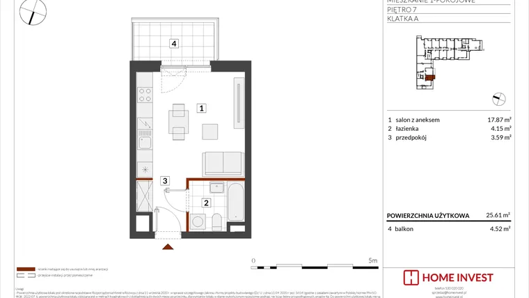 Rzut - Mieszkanie na sprzedaż 1 pokój o powierzchni 25,61 m² - numer F2-A034 w Warszawski Świt XIV