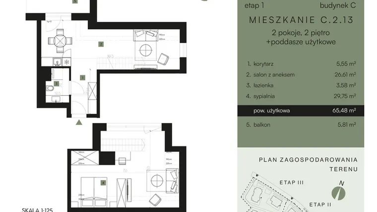 Rzut - Mieszkanie na sprzedaż 2 pokoje o powierzchni 65,48 m² - numer C.2.13 w Nickel Resort & Wellnest Szklarska Poręba - apartamenty inwestycyjne