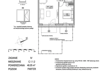 Rzut - Mieszkanie na sprzedaż 2 pokoje o powierzchni 46,05 m² - numer C.1.1.2 w ATUT IV