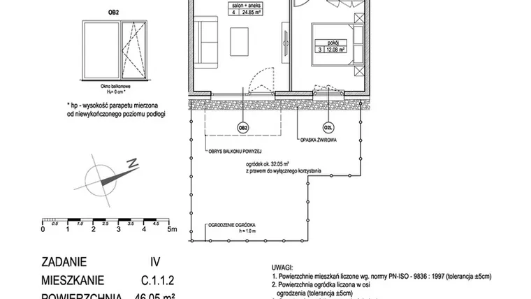 Rzut - Mieszkanie na sprzedaż 2 pokoje o powierzchni 46,05 m² - numer C.1.1.2 w ATUT IV