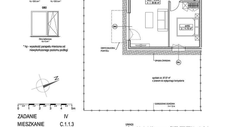 Rzut - Mieszkanie na sprzedaż 2 pokoje o powierzchni 49,12 m² - numer C.1.1.3 w ATUT IV