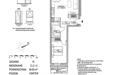 Rzut - Mieszkanie na sprzedaż 2 pokoje o powierzchni 49,5 m² - numer C.2.1.3 w ATUT IV