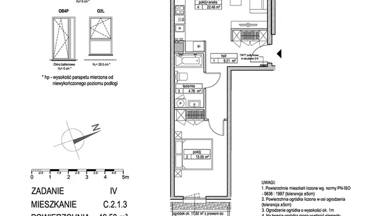 Rzut - Mieszkanie na sprzedaż 2 pokoje o powierzchni 49,5 m² - numer C.2.1.3 w ATUT IV