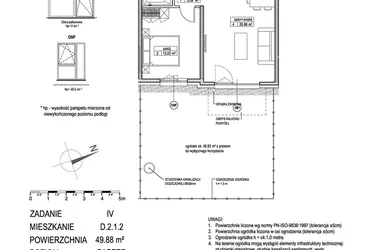 Rzut - Mieszkanie na sprzedaż 2 pokoje o powierzchni 49,88 m² - numer D.2.1.2 w ATUT IV