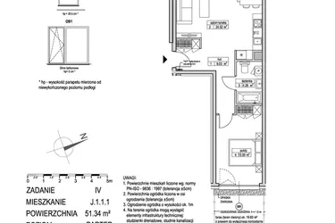 Rzut - Mieszkanie na sprzedaż 2 pokoje o powierzchni 51,34 m² - numer J.1.1.1 w ATUT IV