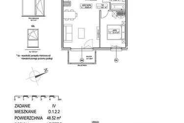 Rzut - Mieszkanie na sprzedaż 2 pokoje o powierzchni 48,52 m² - numer D.1.2.2 w ATUT IV