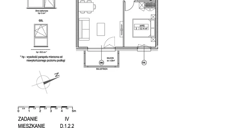 Rzut - Mieszkanie na sprzedaż 2 pokoje o powierzchni 48,52 m² - numer D.1.2.2 w ATUT IV