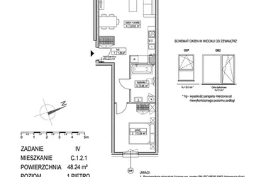 Rzut - Mieszkanie na sprzedaż 2 pokoje o powierzchni 48,24 m² - numer C.1.2.1 w ATUT IV