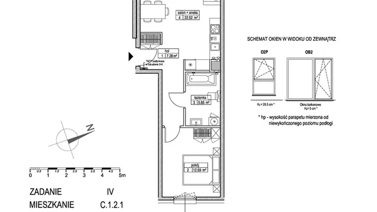 Rzut - Mieszkanie na sprzedaż 2 pokoje o powierzchni 48,24 m² - numer C.1.2.1 w ATUT IV