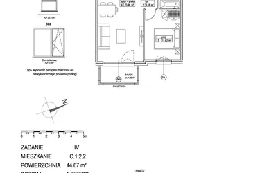 Rzut - Mieszkanie na sprzedaż 2 pokoje o powierzchni 44,67 m² - numer C.1.2.2 w ATUT IV