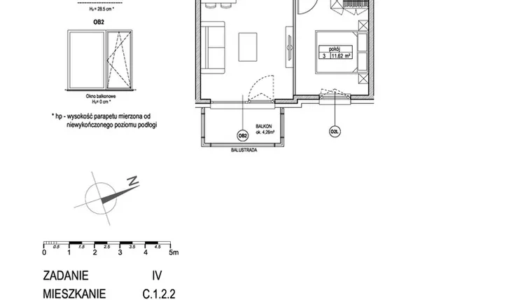 Rzut - Mieszkanie na sprzedaż 2 pokoje o powierzchni 44,67 m² - numer C.1.2.2 w ATUT IV