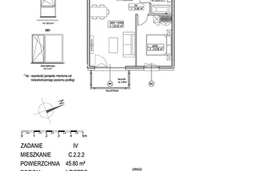 Rzut - Mieszkanie na sprzedaż 2 pokoje o powierzchni 45,8 m² - numer C.2.2.2 w ATUT IV
