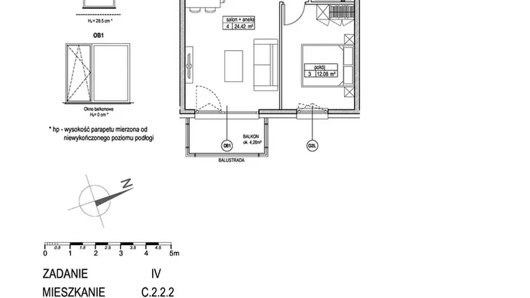 Rzut - Mieszkanie na sprzedaż 2 pokoje o powierzchni 45,8 m² - numer C.2.2.2 w ATUT IV