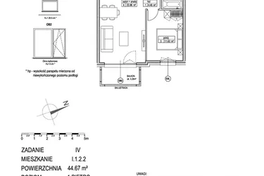 Rzut - Mieszkanie na sprzedaż 2 pokoje o powierzchni 44,67 m² - numer I.1.2.2 w ATUT IV