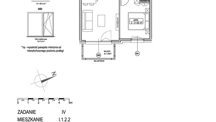 Rzut - Mieszkanie na sprzedaż 2 pokoje o powierzchni 44,67 m² - numer I.1.2.2 w ATUT IV