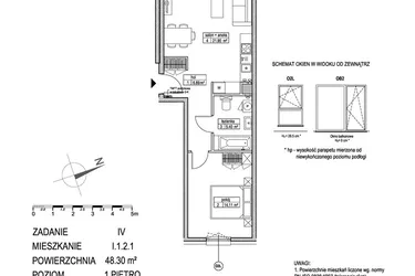 Rzut - Mieszkanie na sprzedaż 2 pokoje o powierzchni 48,3 m² - numer I.1.2.1 w ATUT IV