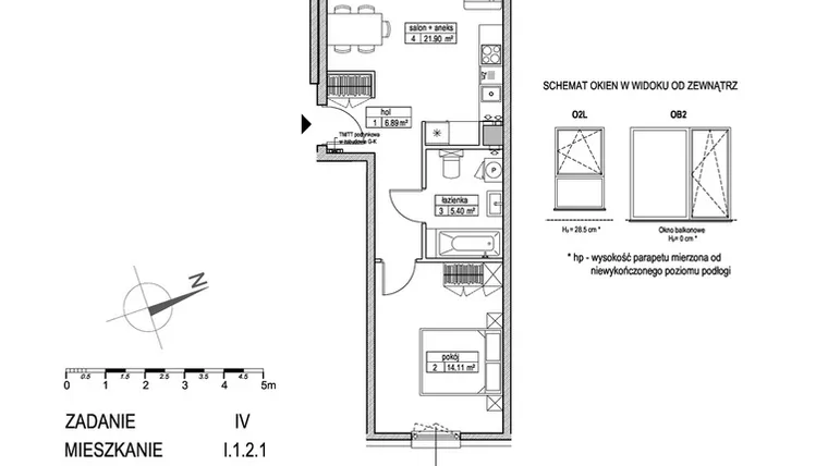 Rzut - Mieszkanie na sprzedaż 2 pokoje o powierzchni 48,3 m² - numer I.1.2.1 w ATUT IV