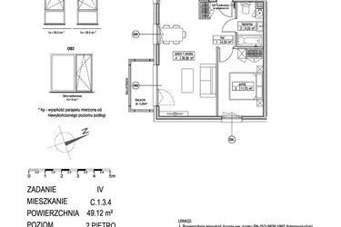 Rzut - Mieszkanie na sprzedaż 2 pokoje o powierzchni 49,12 m² - numer C.1.3.4 w ATUT IV