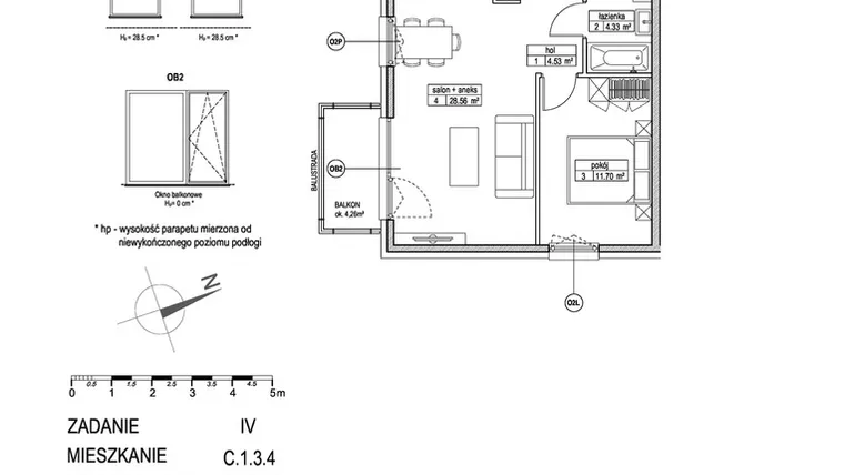Rzut - Mieszkanie na sprzedaż 2 pokoje o powierzchni 49,12 m² - numer C.1.3.4 w ATUT IV