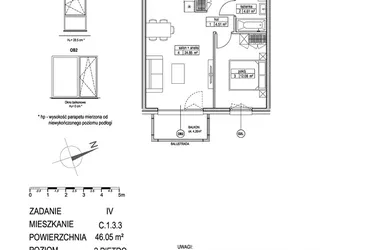 Rzut - Mieszkanie na sprzedaż 2 pokoje o powierzchni 46,05 m² - numer C.1.3.3 w ATUT IV