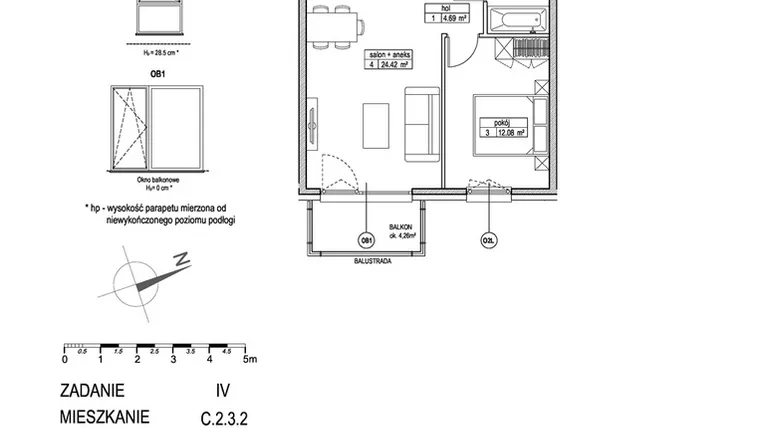 Rzut - Mieszkanie na sprzedaż 2 pokoje o powierzchni 45,8 m² - numer C.2.3.2 w ATUT IV