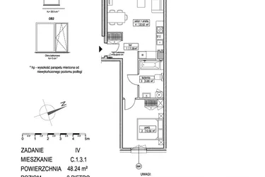 Rzut - Mieszkanie na sprzedaż 2 pokoje o powierzchni 48,24 m² - numer C.1.3.1 w ATUT IV