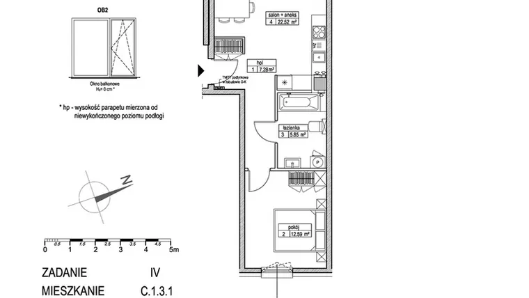 Rzut - Mieszkanie na sprzedaż 2 pokoje o powierzchni 48,24 m² - numer C.1.3.1 w ATUT IV