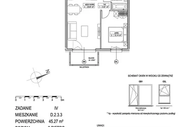 Rzut - Mieszkanie na sprzedaż 2 pokoje o powierzchni 45,27 m² - numer D.2.3.3 w ATUT IV