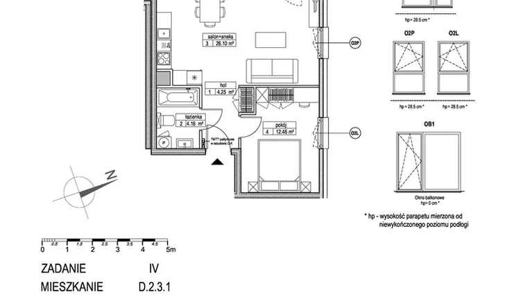 Rzut - Mieszkanie na sprzedaż 2 pokoje o powierzchni 46,97 m² - numer D.2.3.1 w ATUT IV