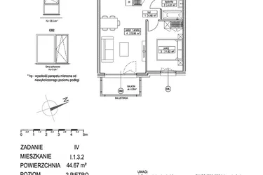 Rzut - Mieszkanie na sprzedaż 2 pokoje o powierzchni 44,67 m² - numer I.1.3.2 w ATUT IV