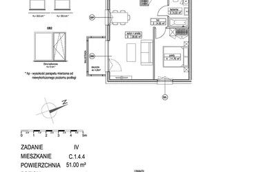 Rzut - Mieszkanie na sprzedaż 2 pokoje o powierzchni 51 m² - numer C.1.4.4 w ATUT IV