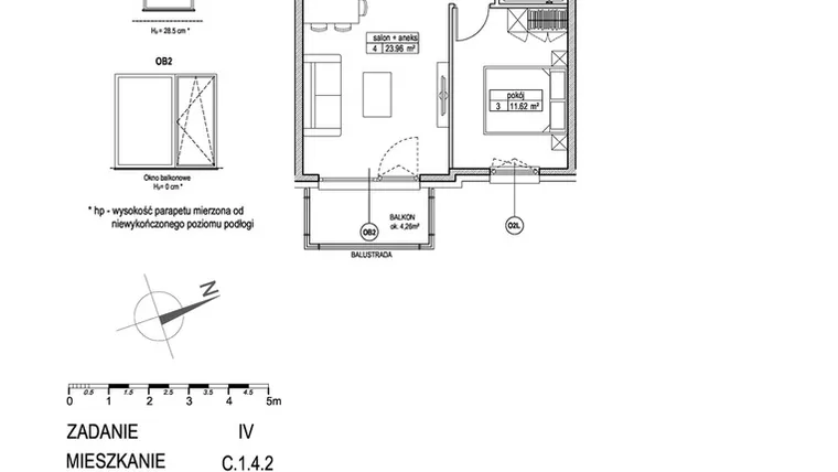 Rzut - Mieszkanie na sprzedaż 2 pokoje o powierzchni 44,66 m² - numer C.1.4.2 w ATUT IV