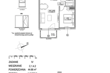 Rzut - Mieszkanie na sprzedaż 2 pokoje o powierzchni 44,52 m² - numer C.1.4.2 w ATUT IV