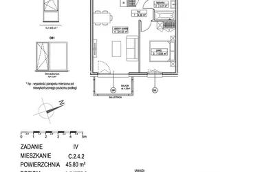 Rzut - Mieszkanie na sprzedaż 2 pokoje o powierzchni 45,72 m² - numer C.2.4.2 w ATUT IV
