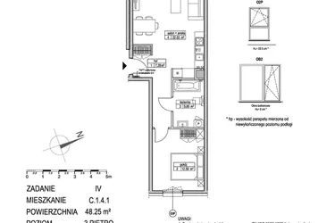 Rzut - Mieszkanie na sprzedaż 2 pokoje o powierzchni 48,32 m² - numer C.1.4.1 w ATUT IV