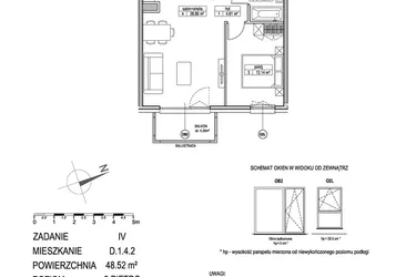 Rzut - Mieszkanie na sprzedaż 2 pokoje o powierzchni 48,4 m² - numer D.1.4.2 w ATUT IV