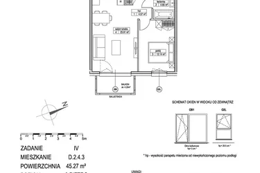 Rzut - Mieszkanie na sprzedaż 2 pokoje o powierzchni 45,31 m² - numer D.2.4.3 w ATUT IV