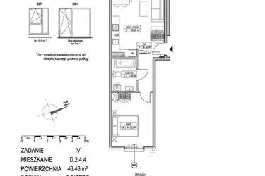 Rzut - Mieszkanie na sprzedaż 2 pokoje o powierzchni 46,34 m² - numer D.2.4.4 w ATUT IV