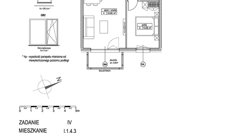 Rzut - Mieszkanie na sprzedaż 2 pokoje o powierzchni 46,01 m² - numer I.1.4.3 w ATUT IV