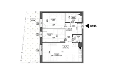Rzut - Mieszkanie na sprzedaż 3 pokoje o powierzchni 60,8 m² - numer 45 w Mahonia Premium