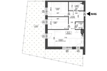 Rzut - Mieszkanie na sprzedaż 3 pokoje o powierzchni 60,36 m² - numer 46 w Mahonia Premium
