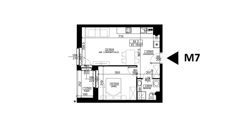 Rzut - Mieszkanie na sprzedaż 2 pokoje o powierzchni 41,19 m² - numer 7 w Mahonia D