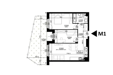 Rzut - Mieszkanie na sprzedaż 3 pokoje o powierzchni 56,88 m² - numer 1 w Mahonia D