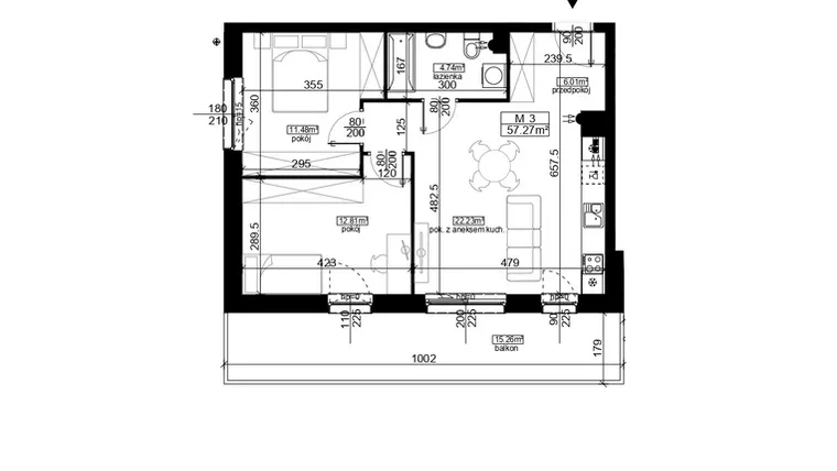 Rzut - Mieszkanie na sprzedaż 3 pokoje o powierzchni 57,27 m² - numer 9 w Mahonia D
