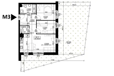 Rzut - Mieszkanie na sprzedaż 3 pokoje o powierzchni 55,56 m² - numer 3 w Mahonia D