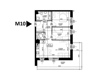Rzut - Mieszkanie na sprzedaż 3 pokoje o powierzchni 55,56 m² - numer 10 w Mahonia D