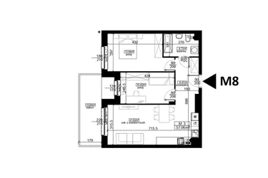 Rzut - Mieszkanie na sprzedaż 3 pokoje o powierzchni 57,06 m² - numer 8 w Mahonia D