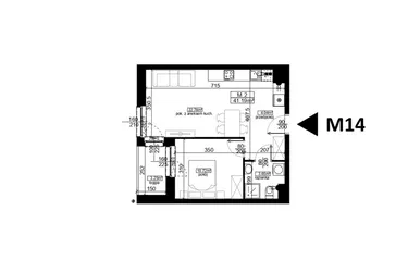 Rzut - Mieszkanie na sprzedaż 2 pokoje o powierzchni 41,19 m² - numer 14 w Mahonia D