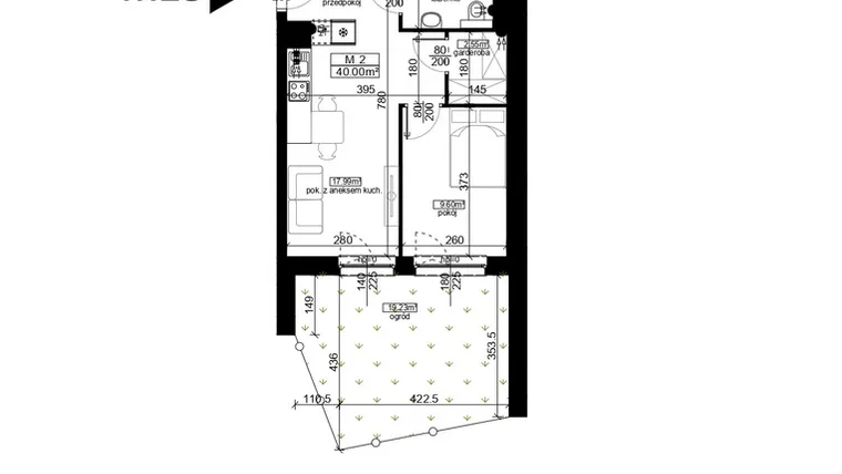 Rzut - Mieszkanie na sprzedaż 2 pokoje o powierzchni 40 m² - numer 28 w Mahonia D