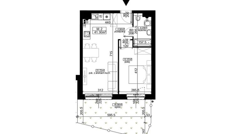 Rzut - Mieszkanie na sprzedaż 2 pokoje o powierzchni 41,3 m² - numer 29 w Mahonia D